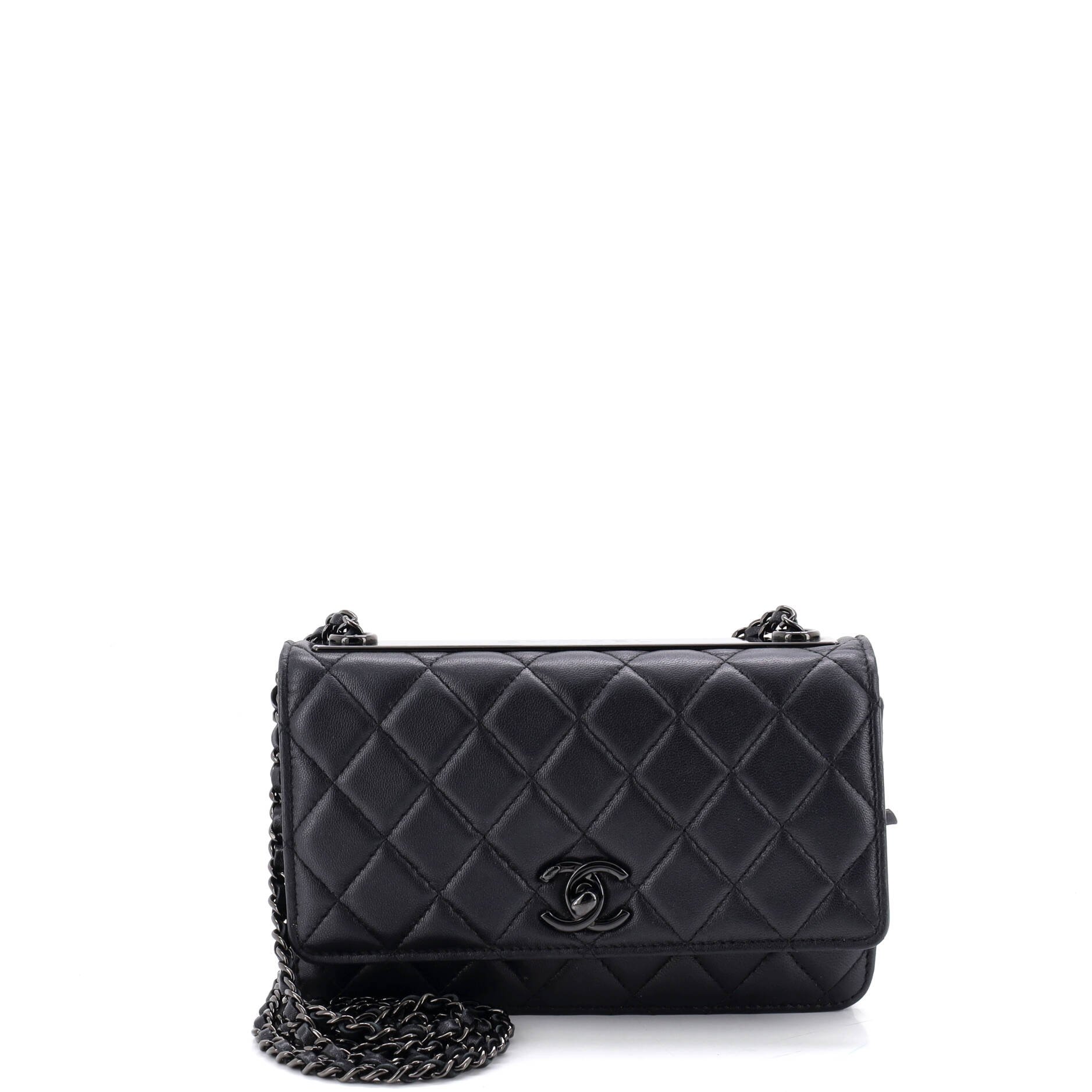 So Black Trendy CC Wallet on Chain Quilted Lambskin