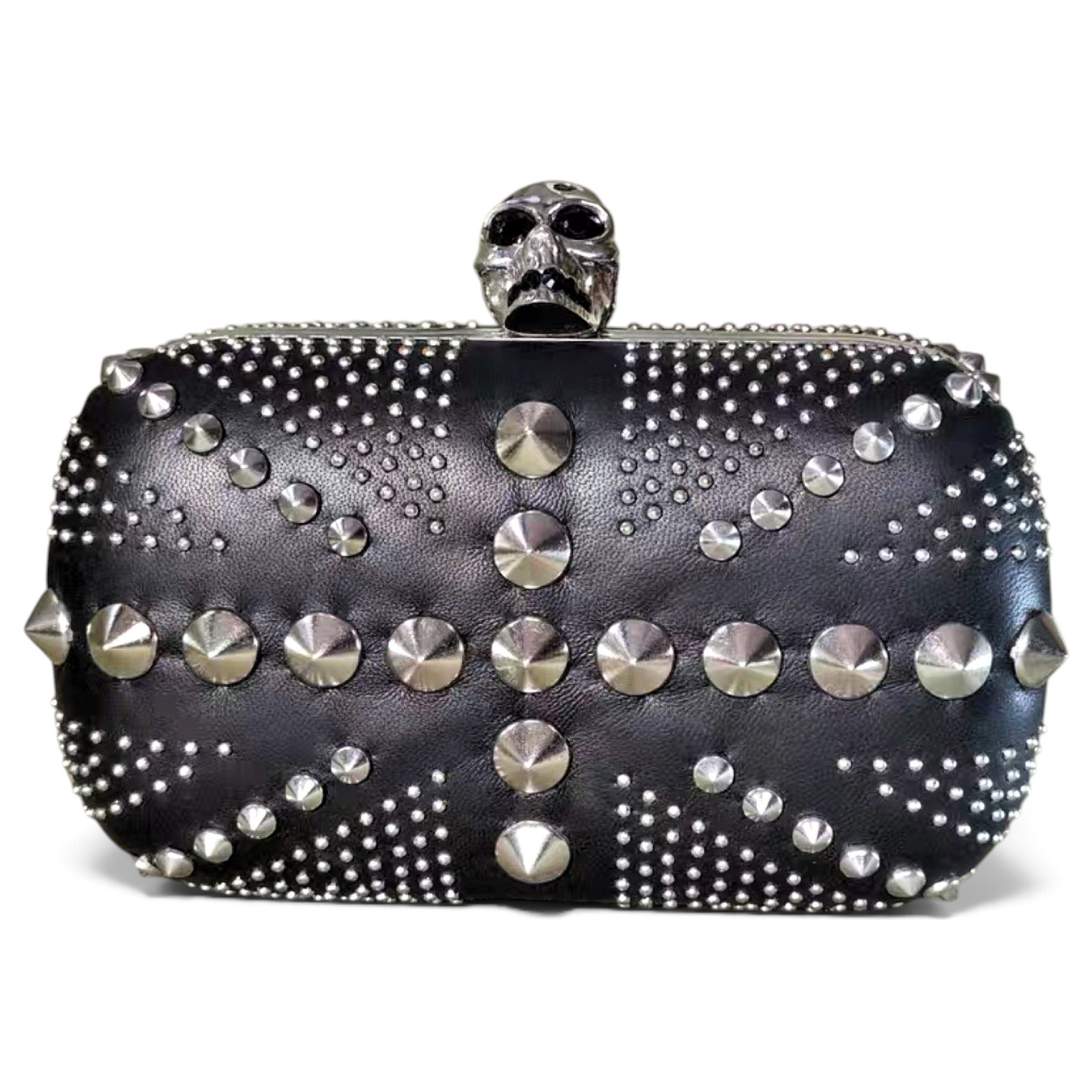Skull leather clutch bag