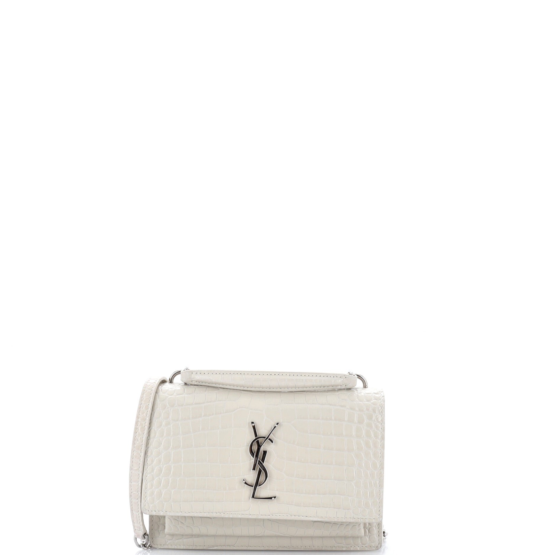 Sunset Top Handle Chain Wallet Crocodile Embossed Leather