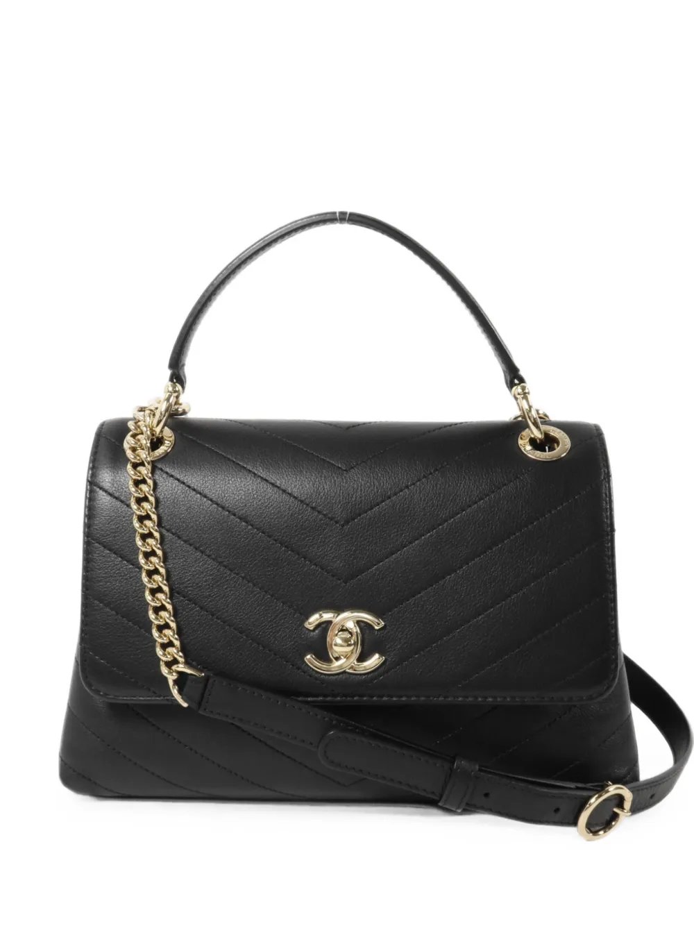 chevron-quilted CC-logo turn-lock shoulder bag