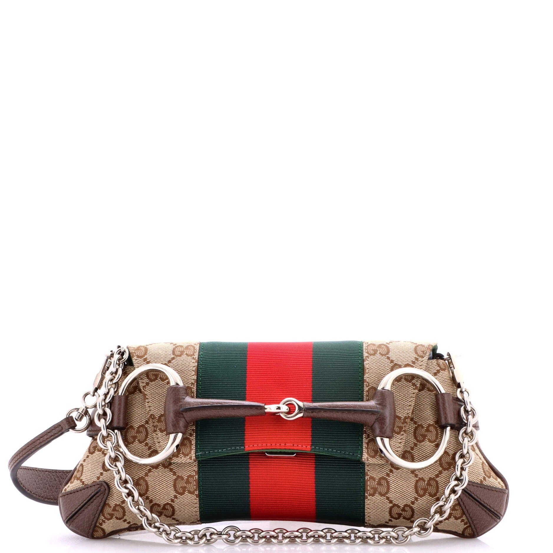 Horsebit NM Web Chain Clutch GG Canvas Small