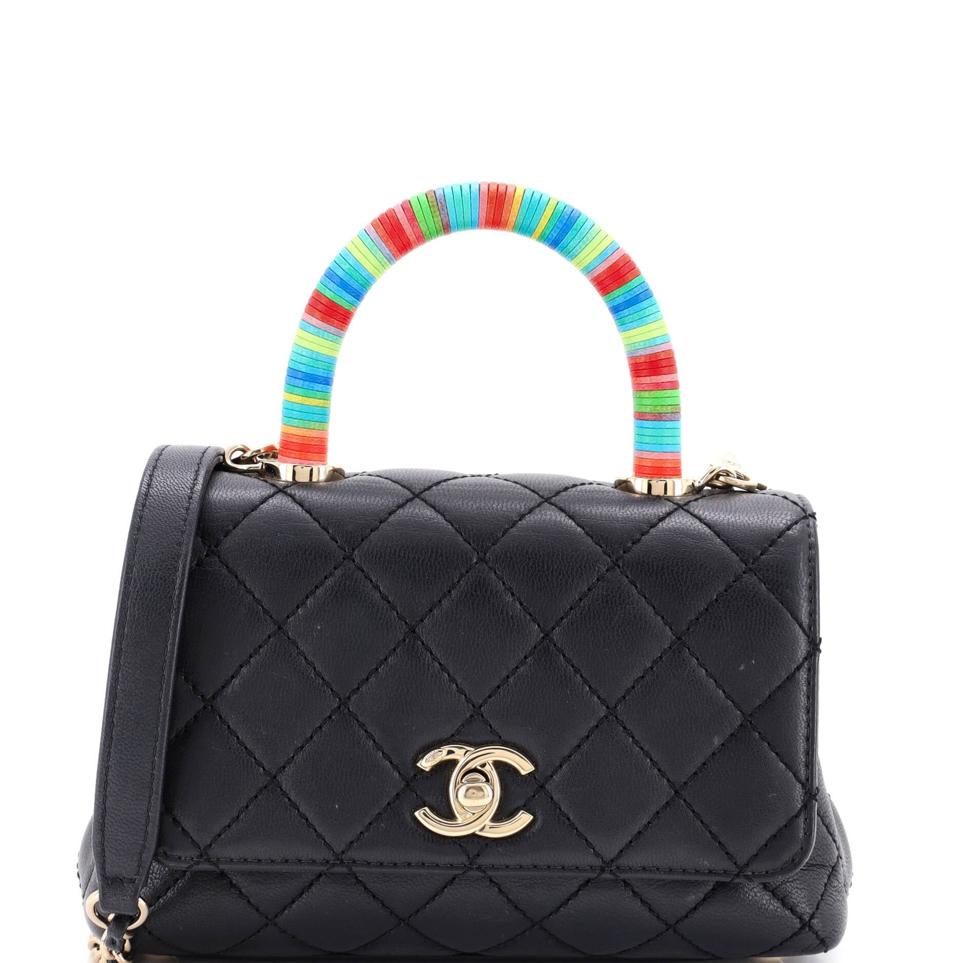 Coco Top Handle Bag Quilted Goatskin with Multicolor Handle Extra Mini