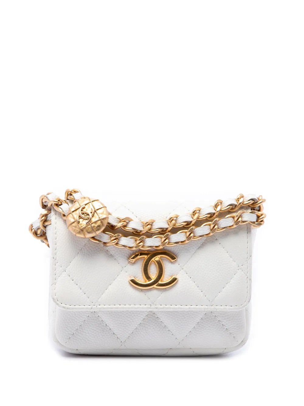 2021-2026 Quilted Caviar Twist Your Buttons Flap Chain belt bag