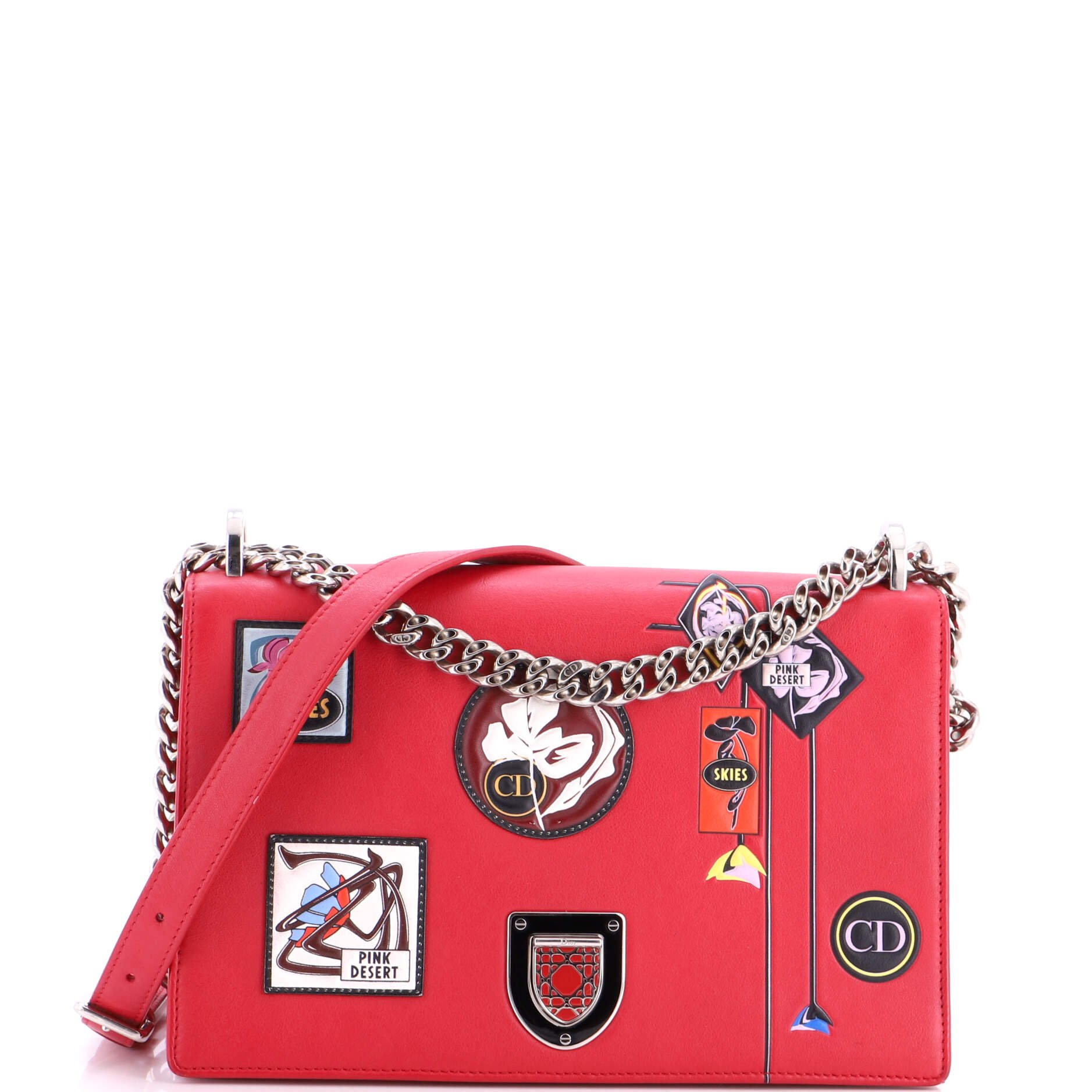 Diorama Flap Bag Patch Embellished Leather Medium