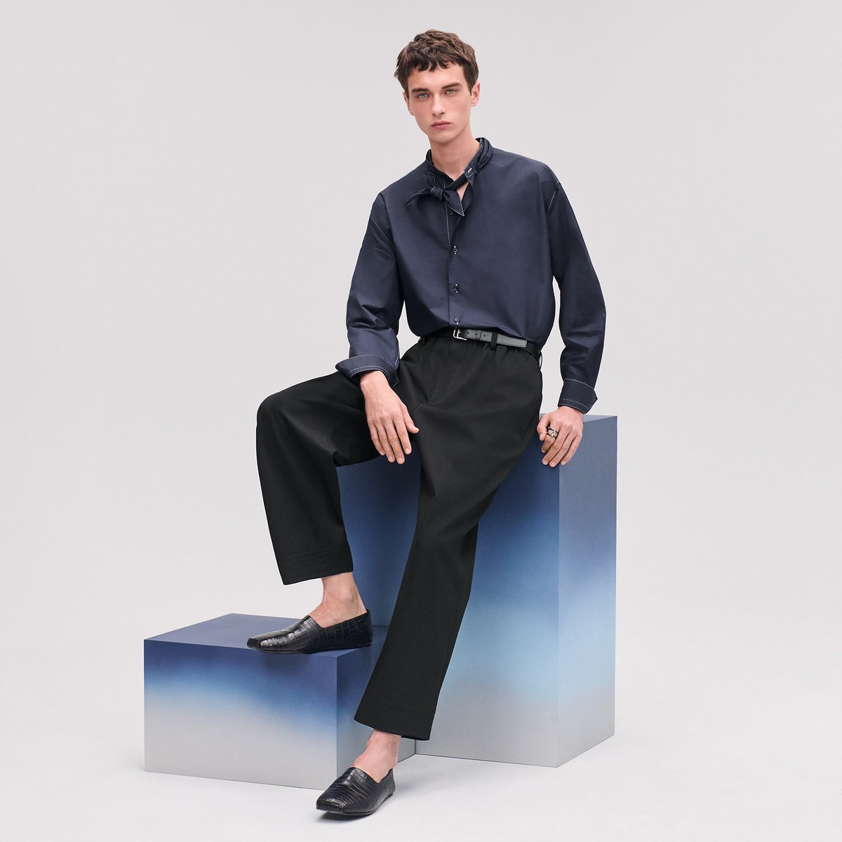 Marine Boxy Fit Shirt With Marius Collar