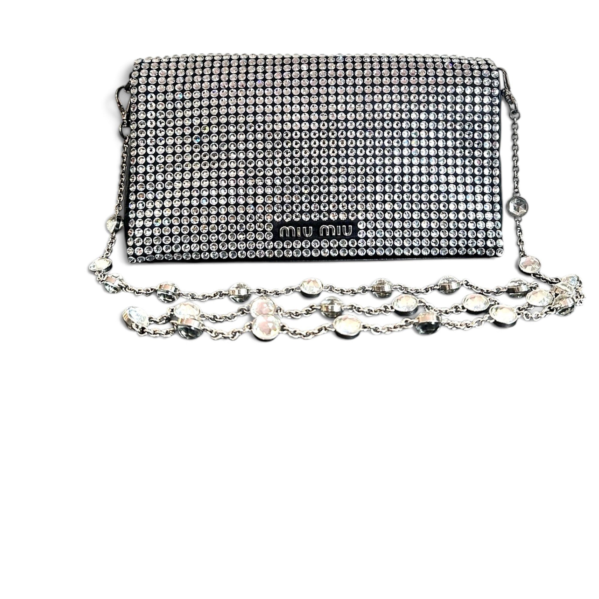Miu Crystal leather crossbody bag