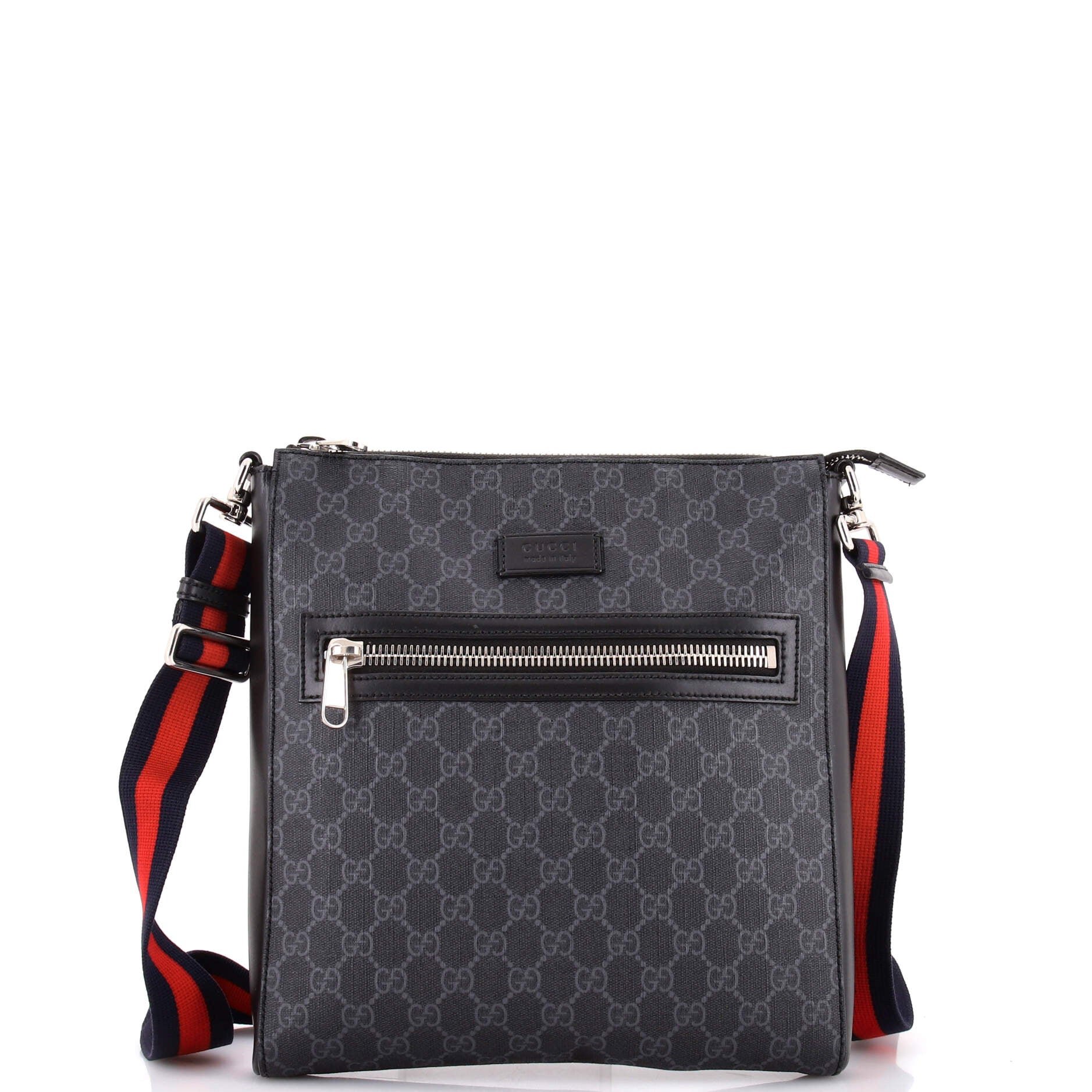 Web Strap Front Zip Messenger Bag GG Coated Canvas Medium