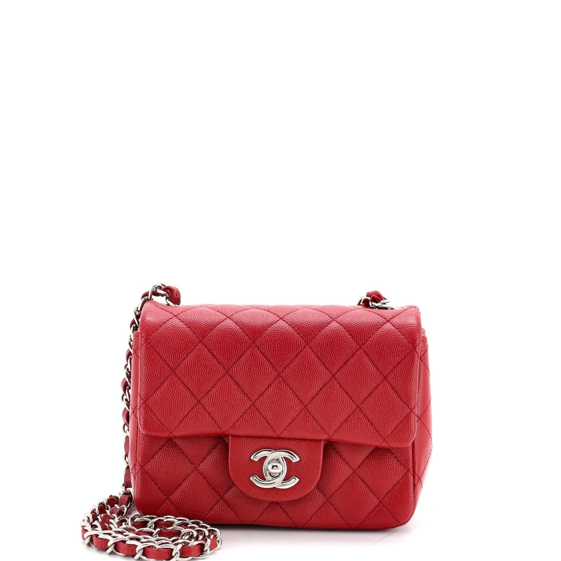 Square Classic Single Flap Bag Quilted Caviar Mini