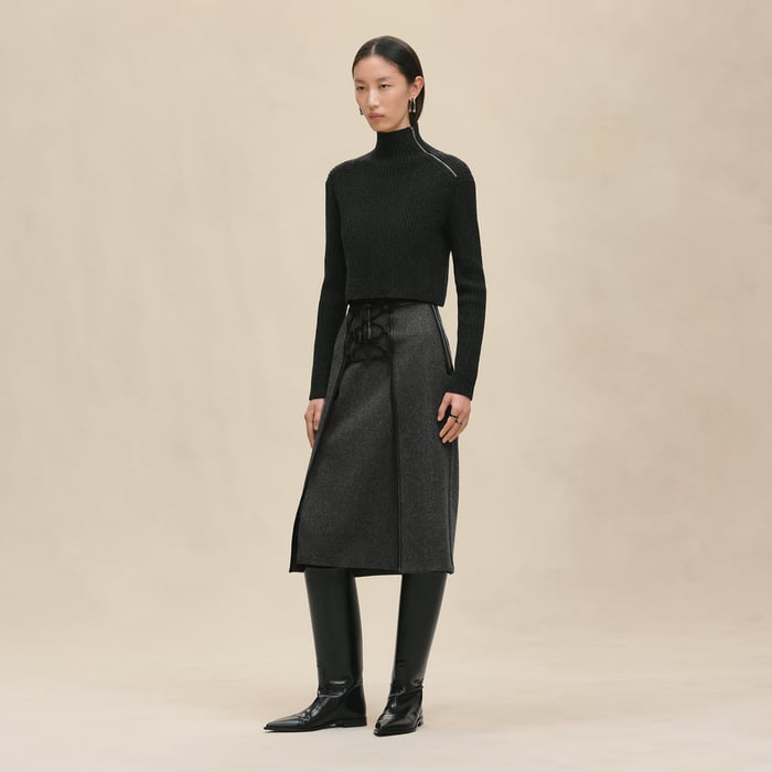 Gris Volcanique Long-sleeve Cropped Sweater