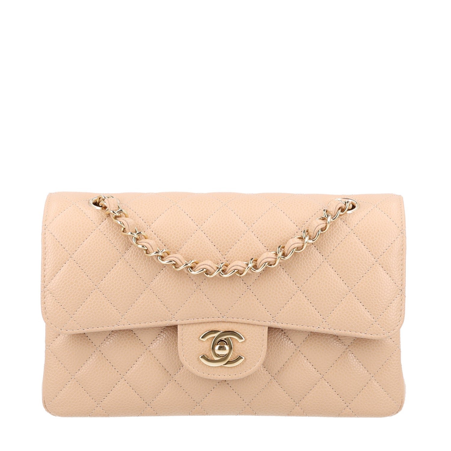 Chanel Caviar Quilted Small Double Flap Beige