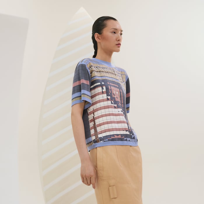 Bleu Grignon "Coaching Deja Vu" Short-sleeve Twillaine Sweater