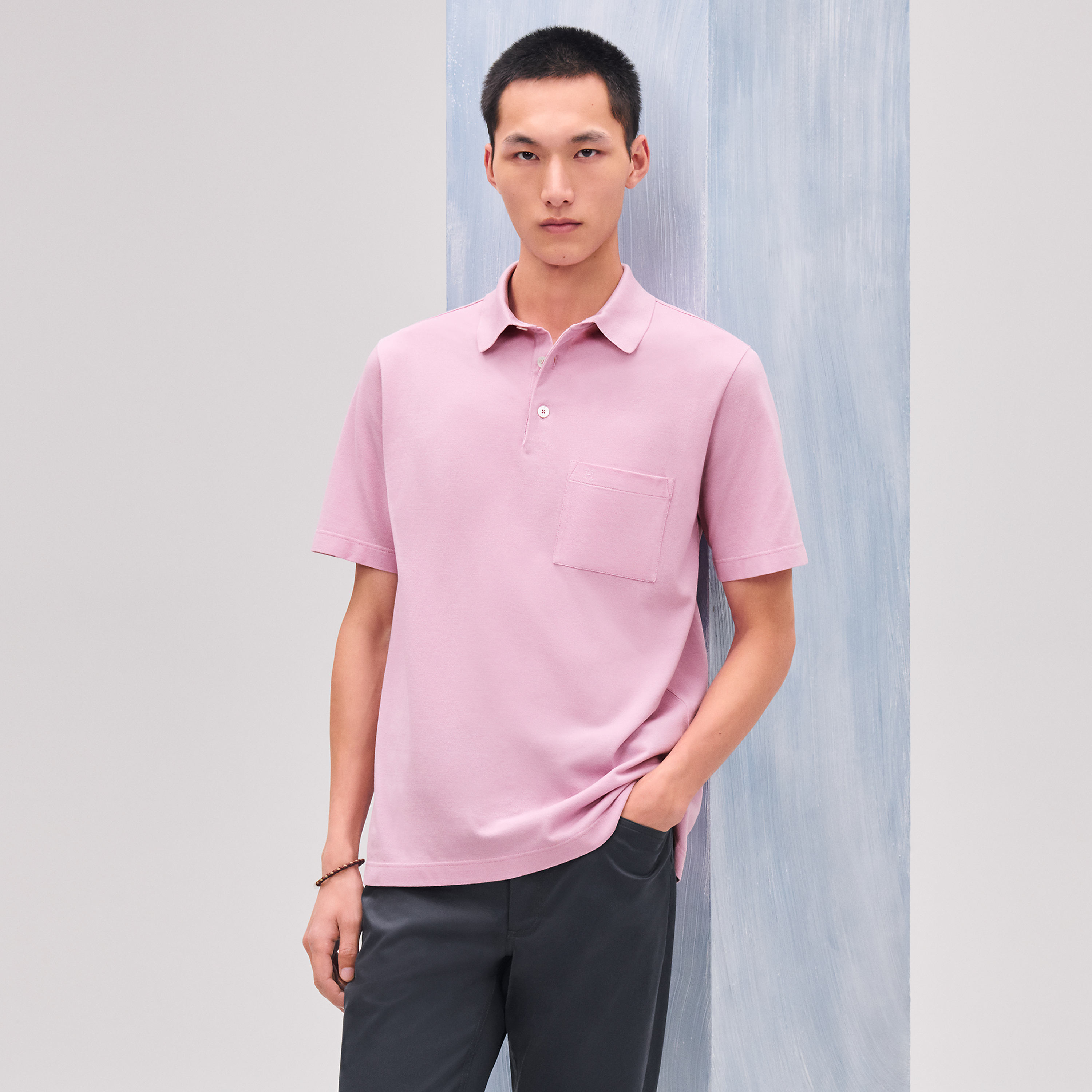 "H" embroidered buttoned polo shirt