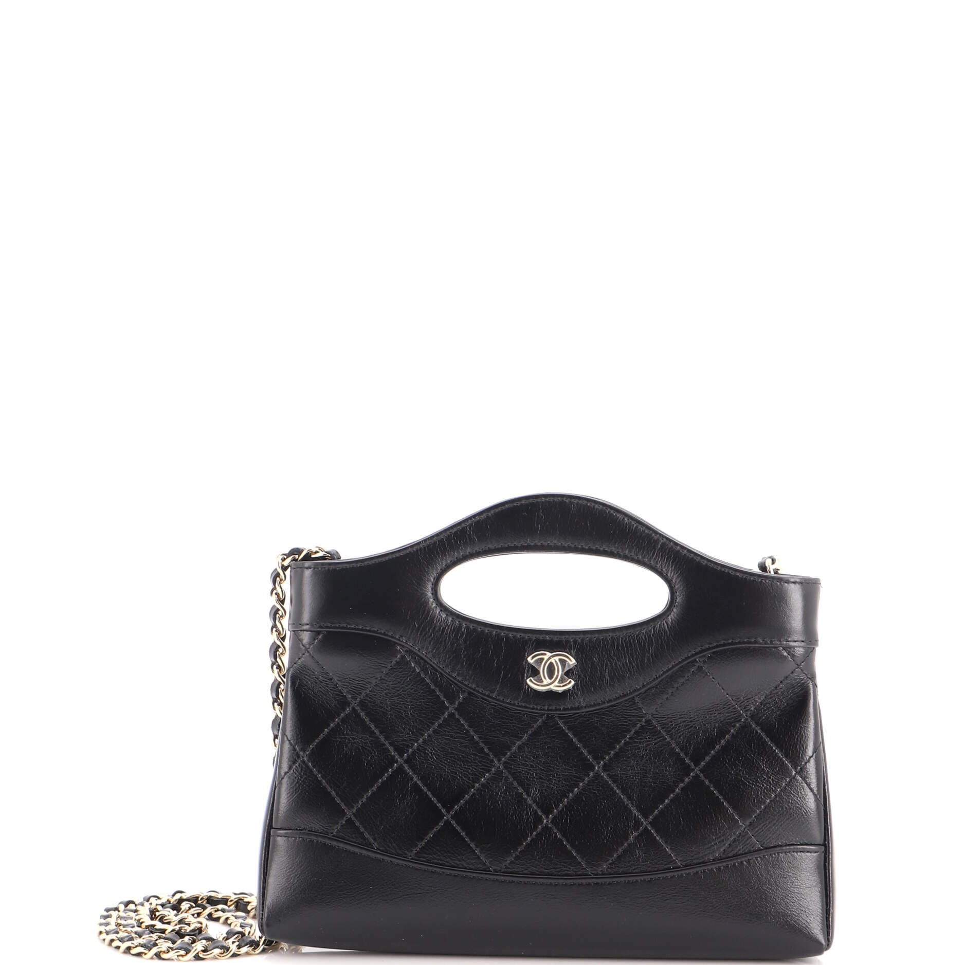31 Shopping Bag Clutch with Chain Quilted Shiny Crumpled Calfskin Small