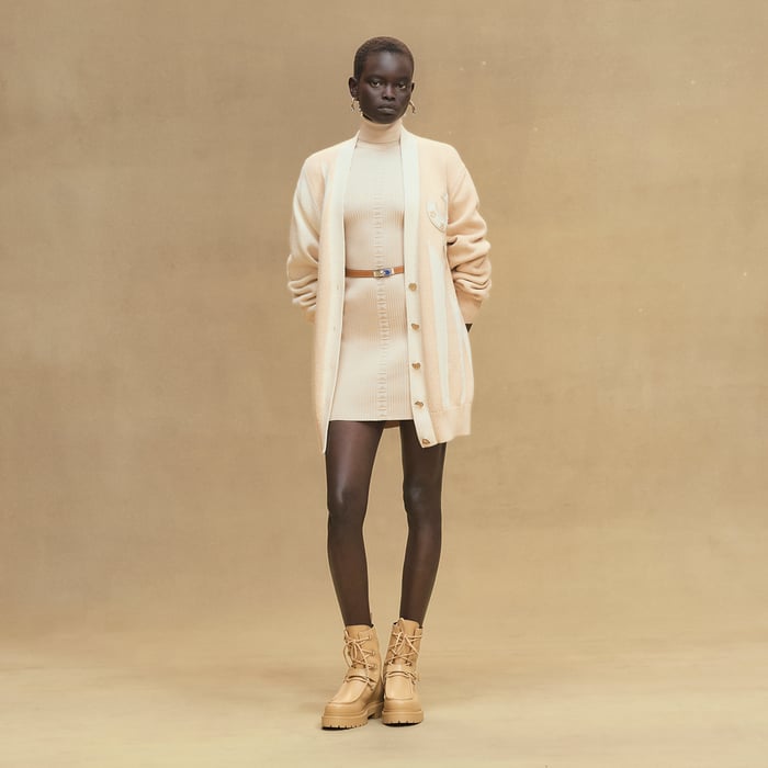 Blanc Naturel Long-sleeve Long Cardigan