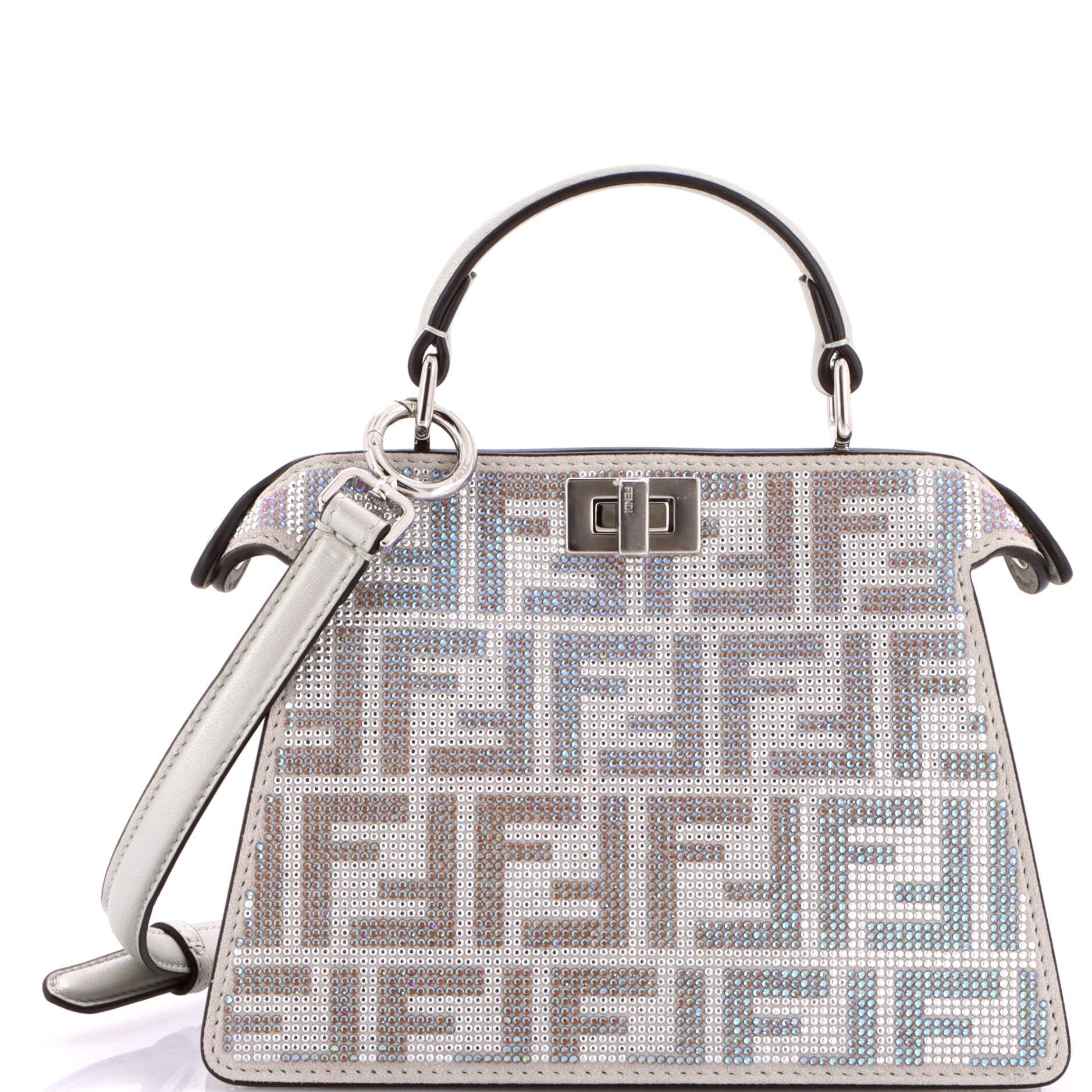 Fendi Peekaboo ISeeU Bag Zucca Crystal Embellished Suede Petite