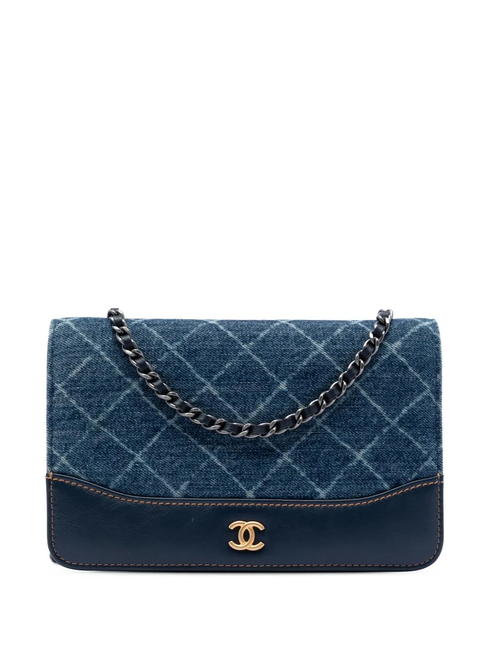 2018 Printed Denim and Calfskin Gabrielle Wallet On Chain crossbody bag