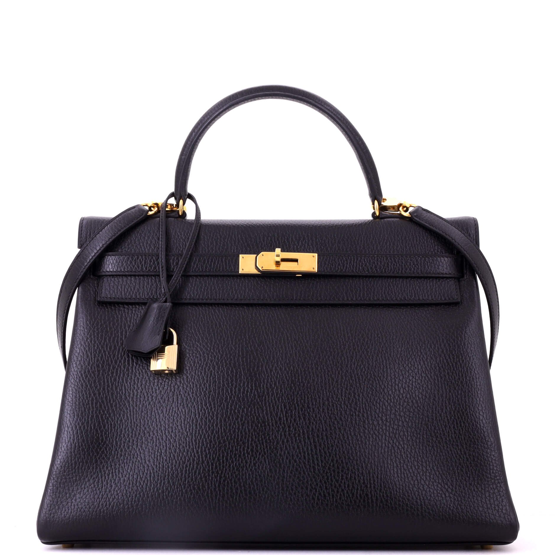 Hermes Kelly Handbag Noir Ardennes with Gold Hardware 35