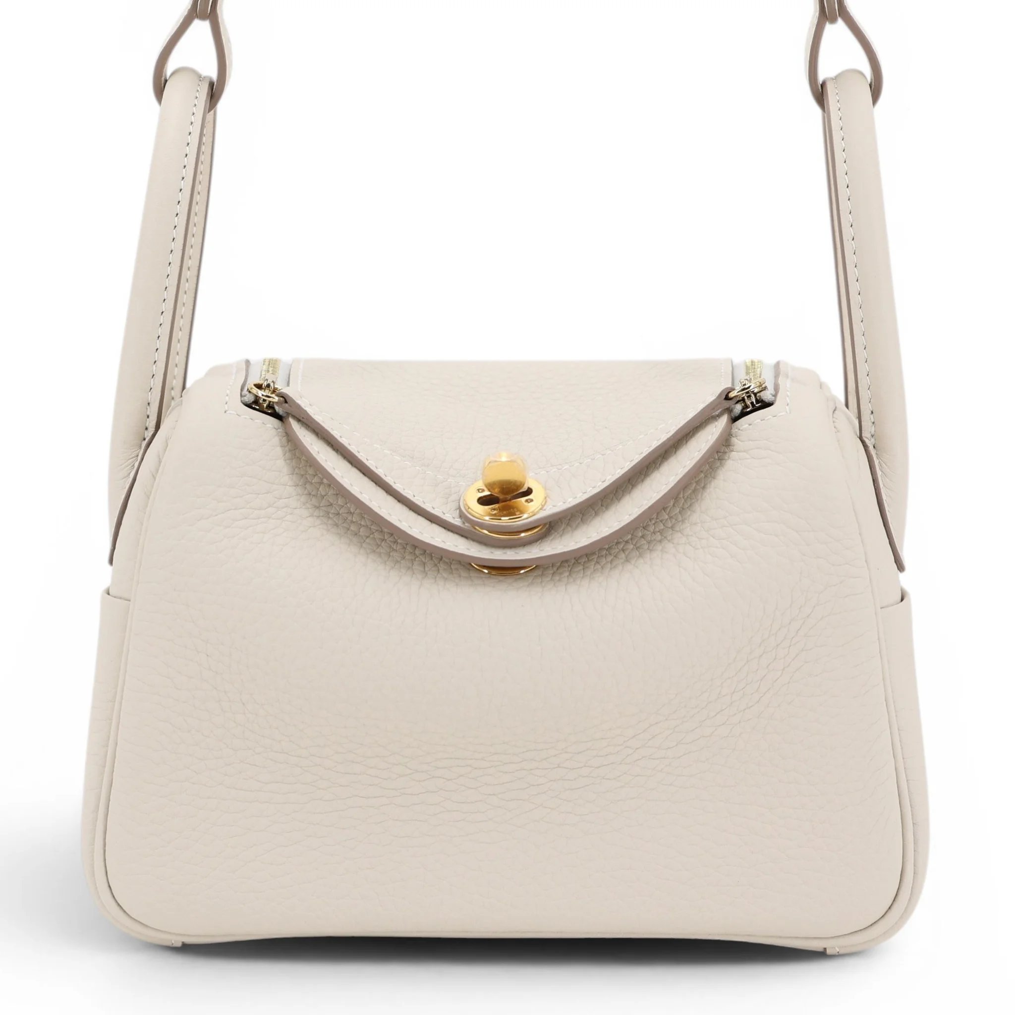Brand New ( Rank N ) HERMÈS Mini Lindy II Craie (10) Clemence Palladium hardware K (2025)