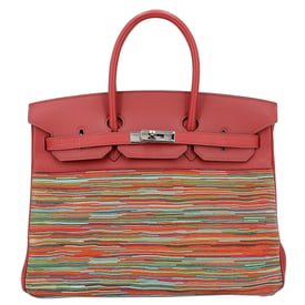 Hermes HERMÈS Limited Edition Birkin 35 handbag in Multi-color Vibrato goatskin and Rouge Vif Box calfskin with Palladium hardware