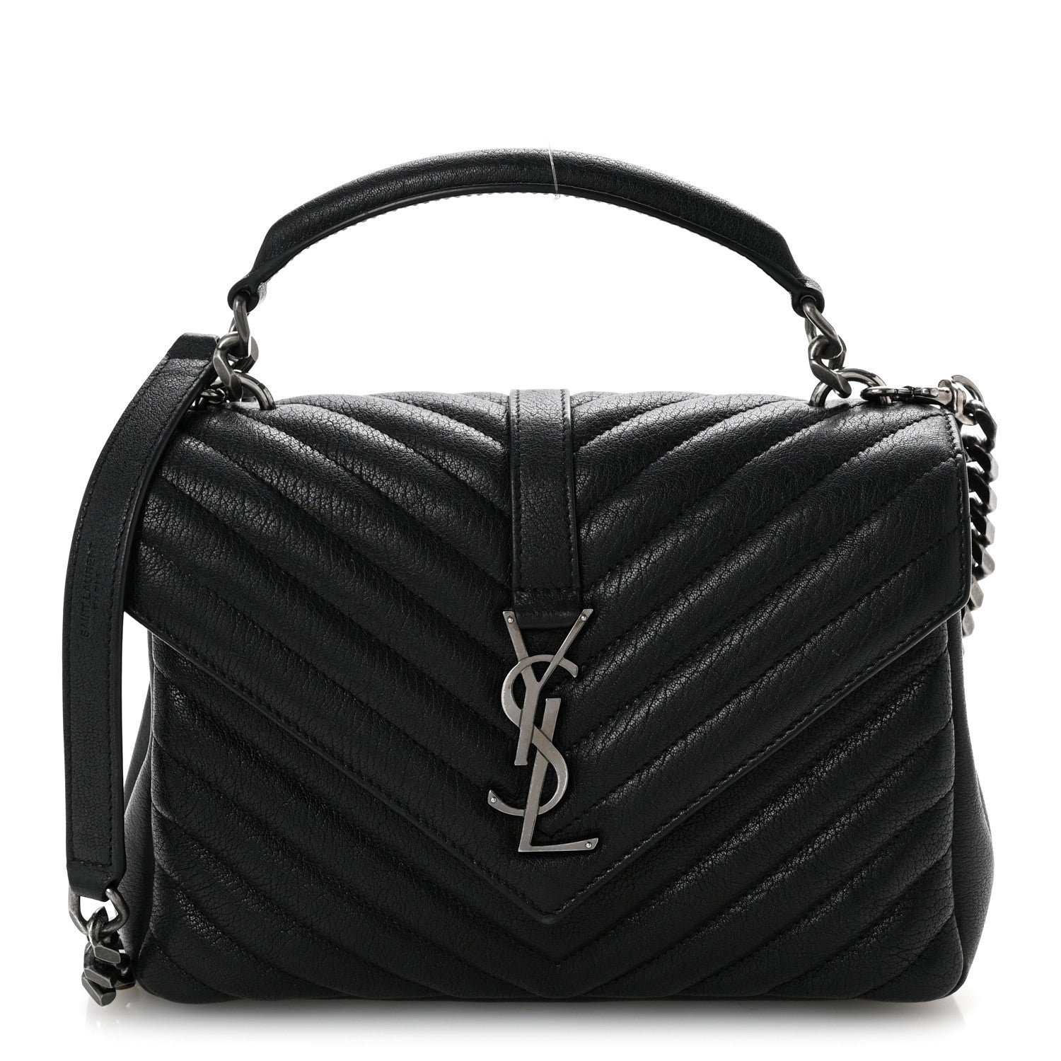 Saint Laurent Sheepskin Matelasse Chevron Monogram Medium College Bag Black