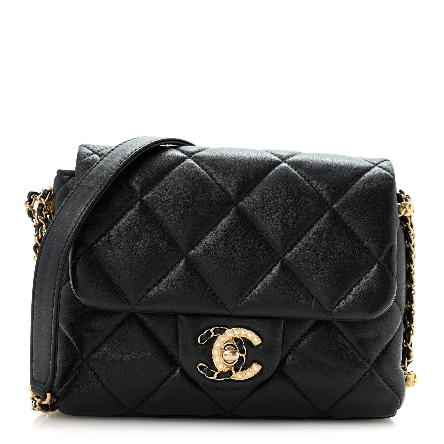 Chanel Lambskin Quilted Mini Crush On Chains Flap Bag Black