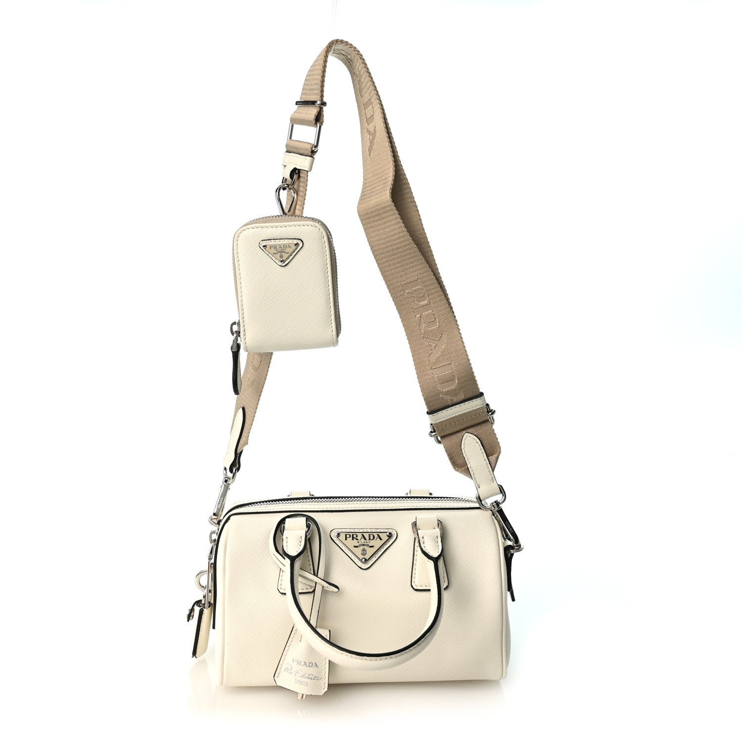 Prada Saffiano Lux Top Handle Crossbody Bag White