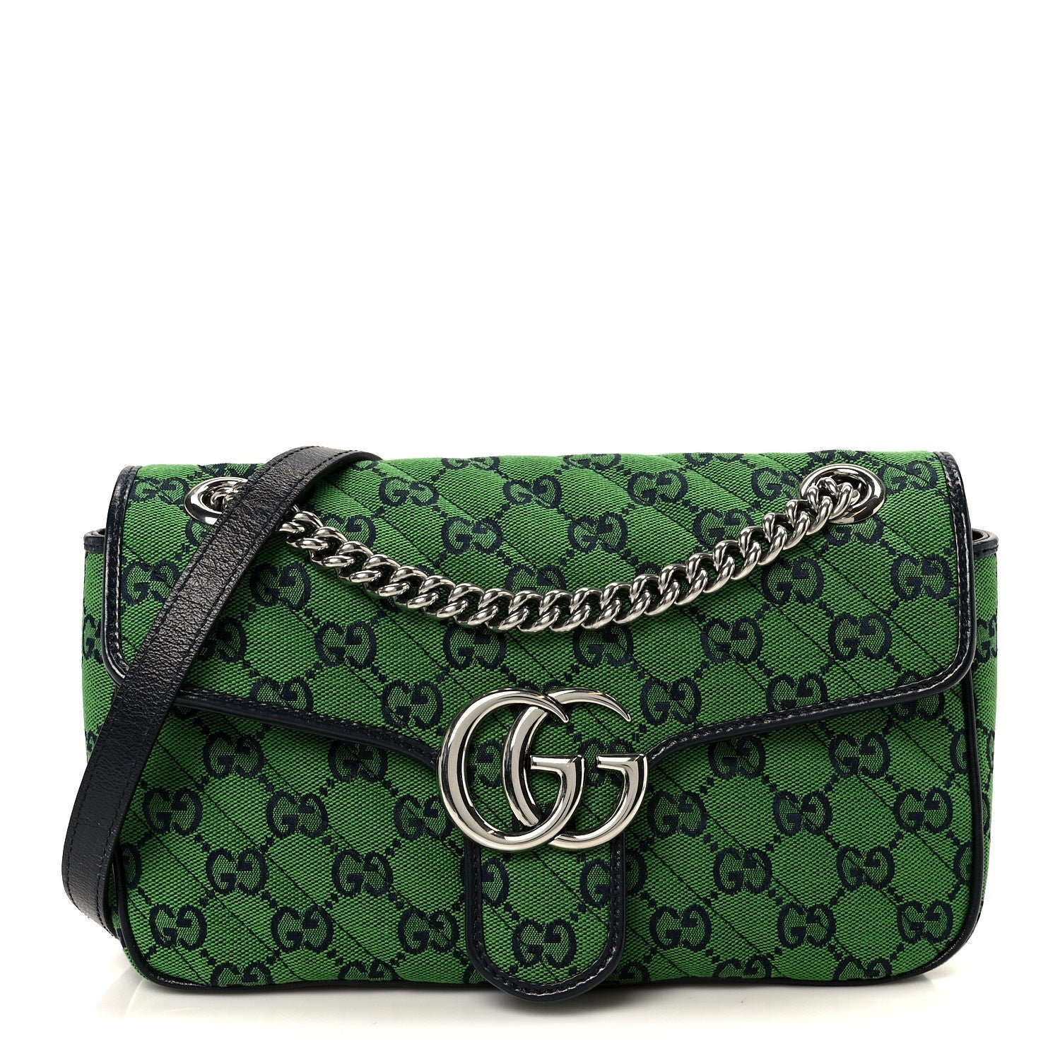 Gucci Monogram Multicolor Matelasse Diagonal Small GG Marmont Shoulder Bag Green Blue