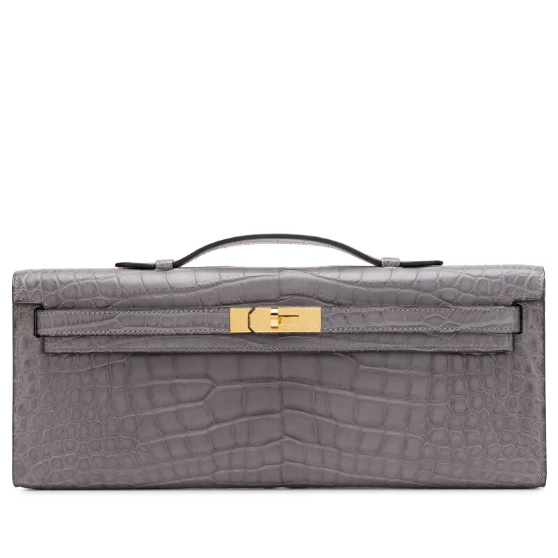 Gris Paris Matte Alligator Kelly Cut Pochette Gold Hardware, 2018