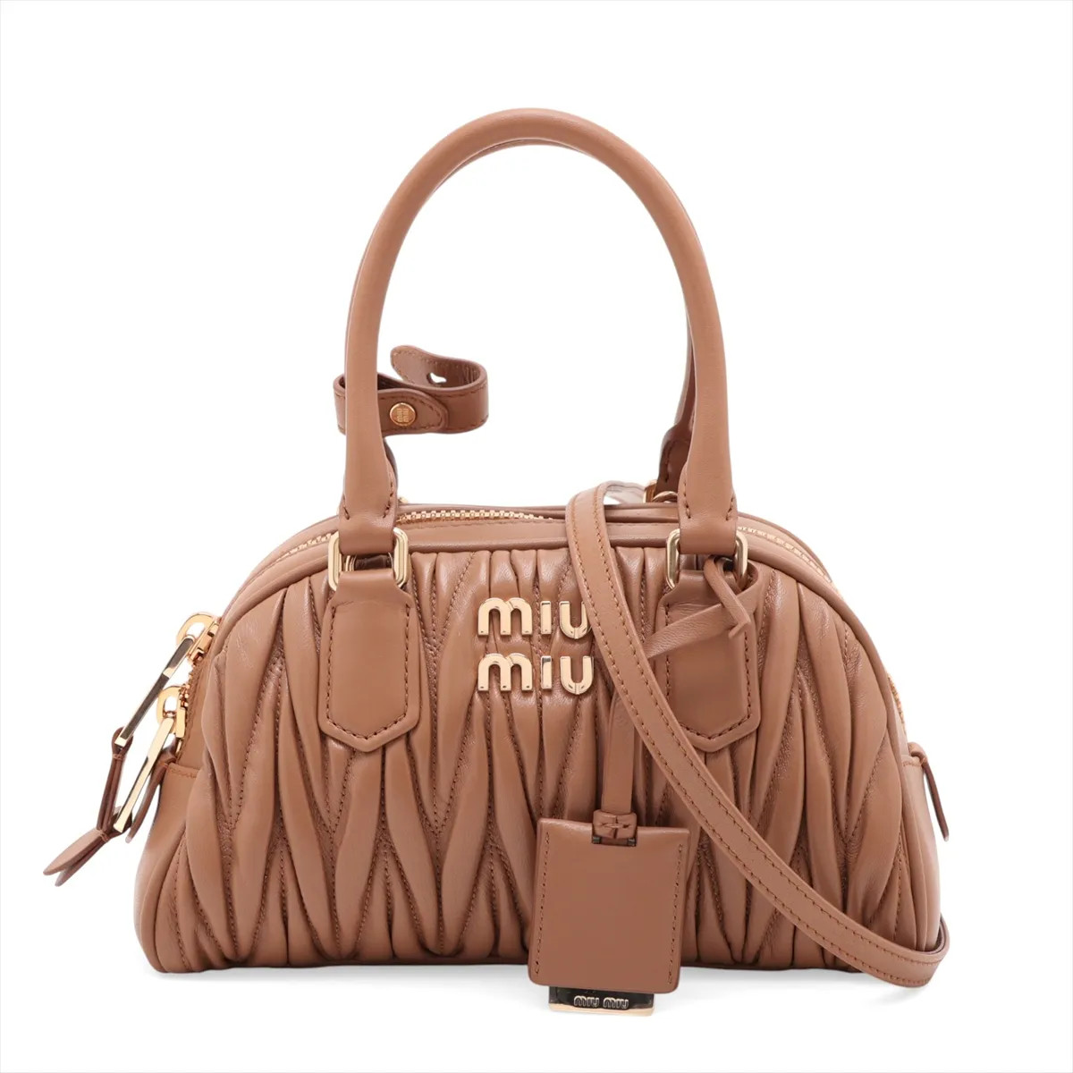 Miu Miu Matelassé 5BB191 Leather 2 Way Handbag Brown