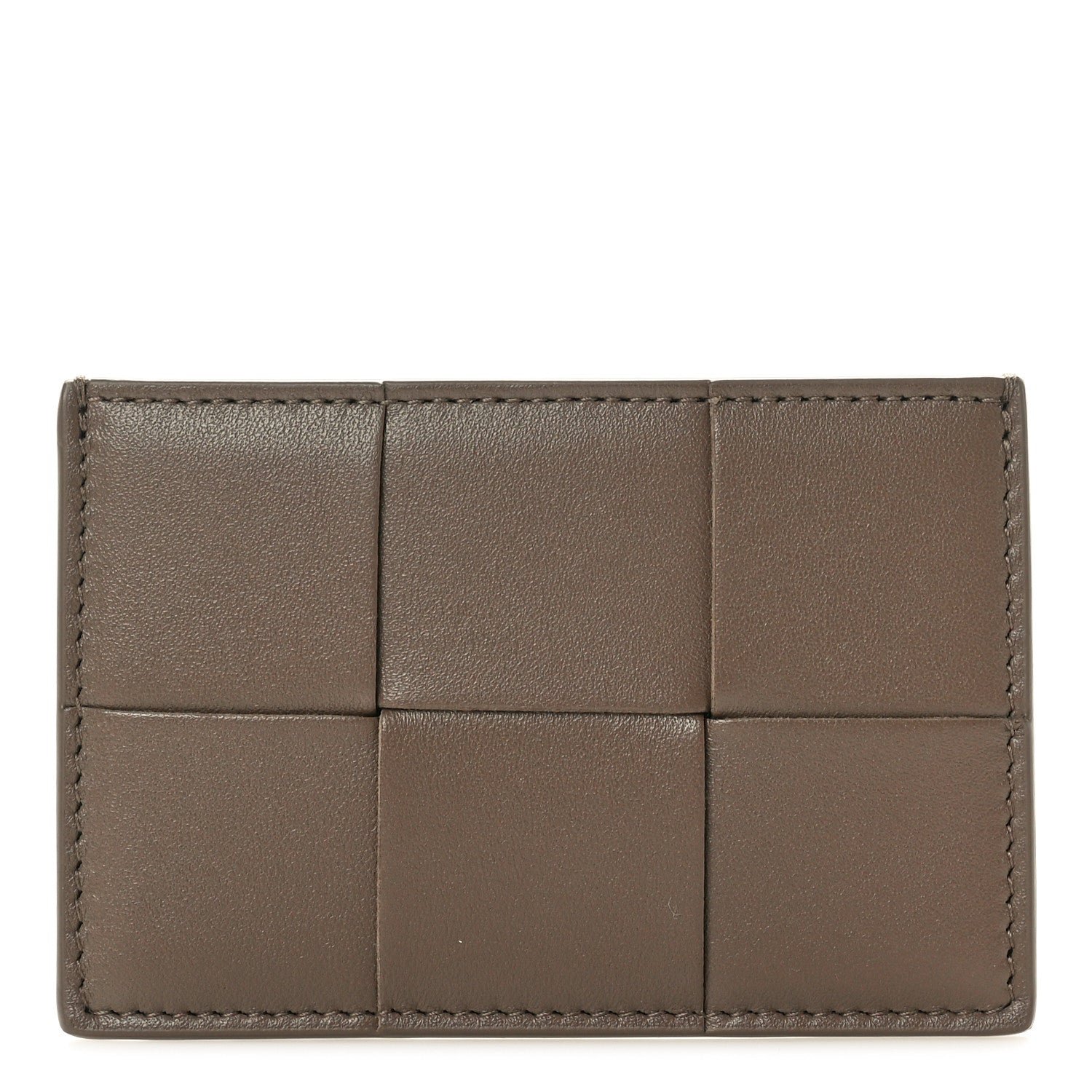 Bottega Veneta Nappa Intreccio Cassette Credit Card Holder Taupe Grey