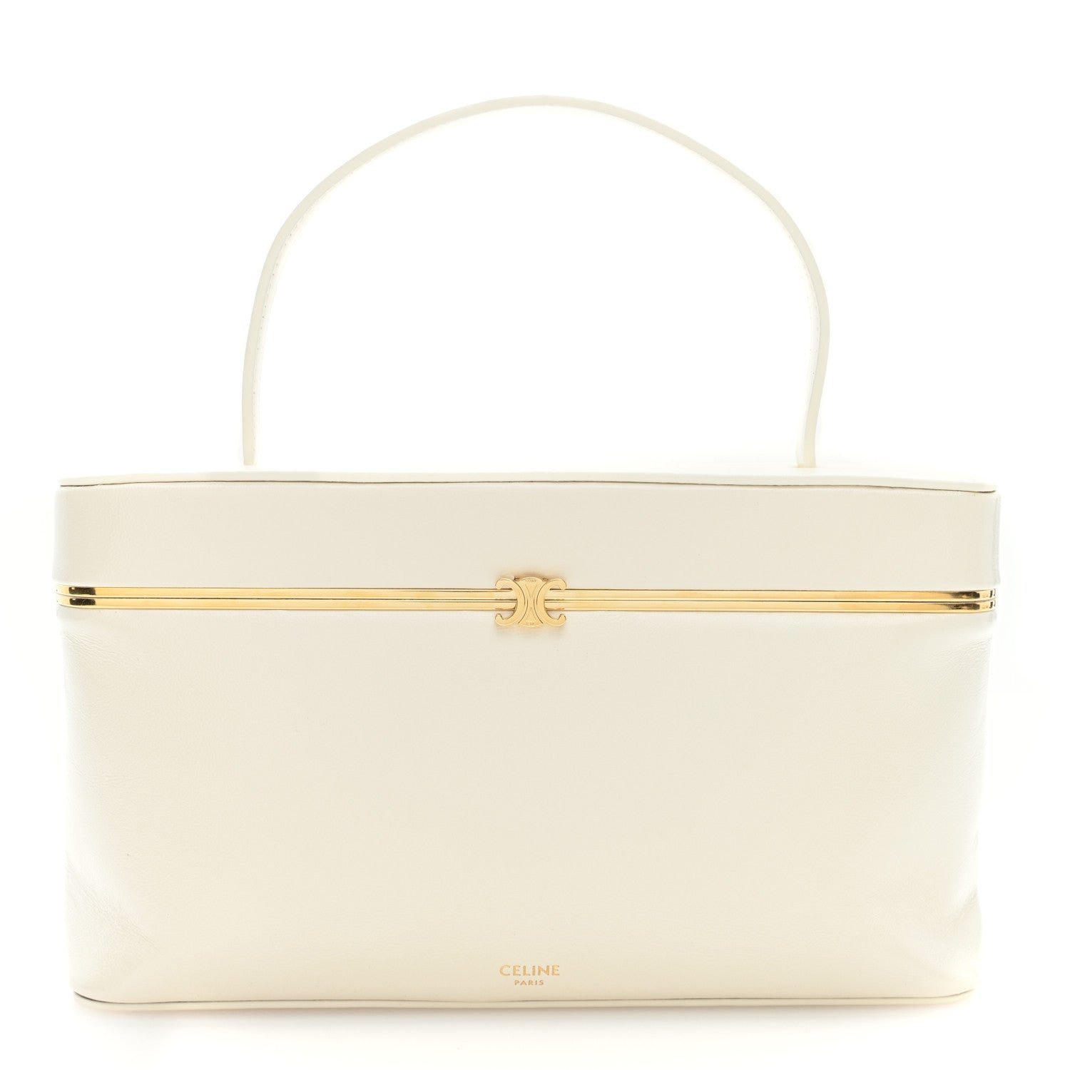 Celine Glossy Lambskin Vanity Frame Rectangle Bag  Creamy White