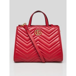 Gucci Gucci Red Quilted Leather Marmont 2.0 Metelasse Top Handle Small Satchel Bag