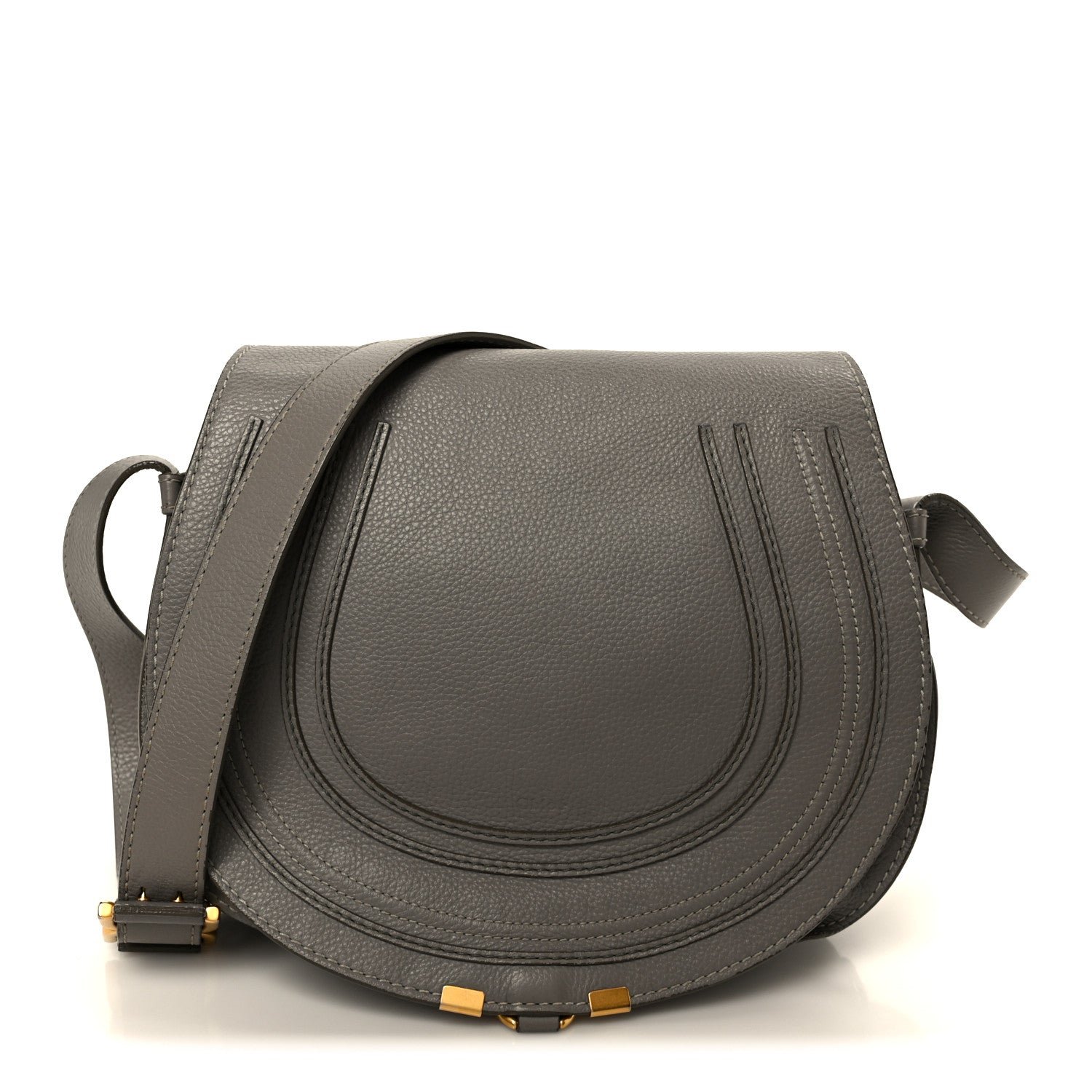 Chloe Calfskin Medium Marcie Round Crossbody Bag Cashmere Grey