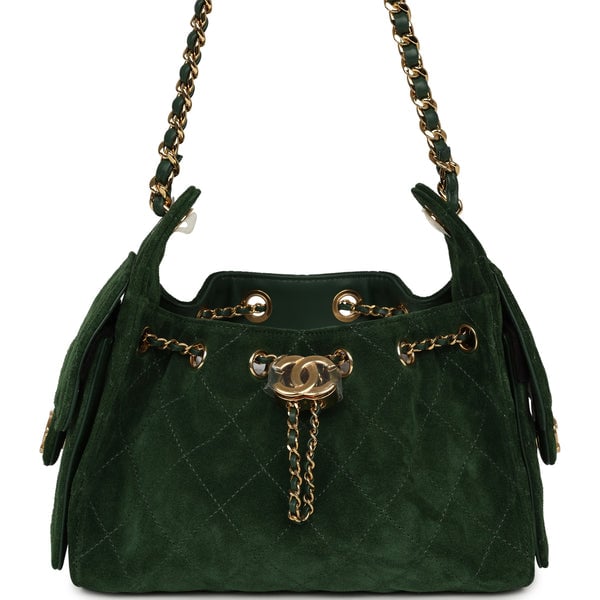 Chanel Mini 25 Hobo Bag Dark Green Suede Gold Hardware
