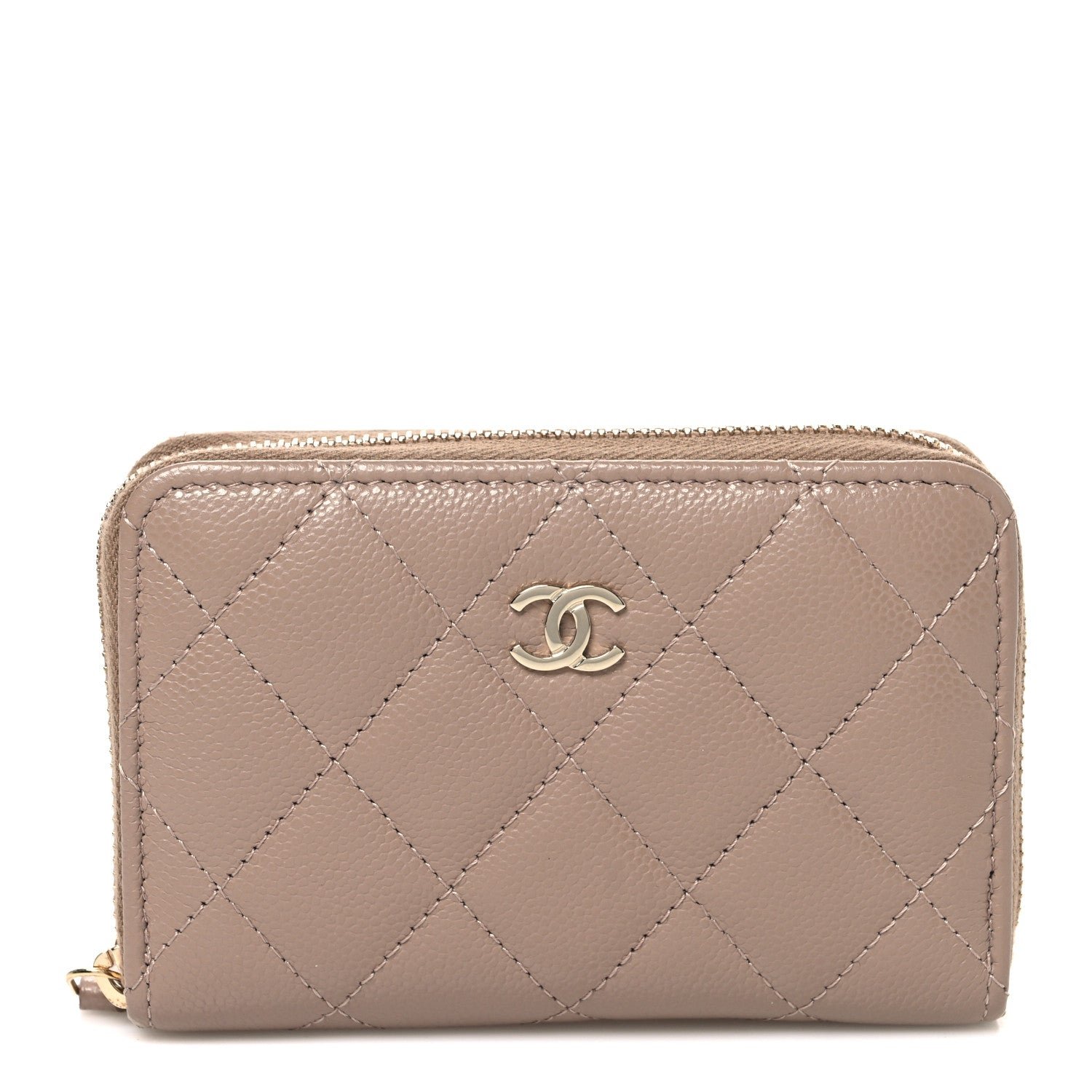 Chanel Caviar Quilted Small Zip Around Wallet Dark Beige