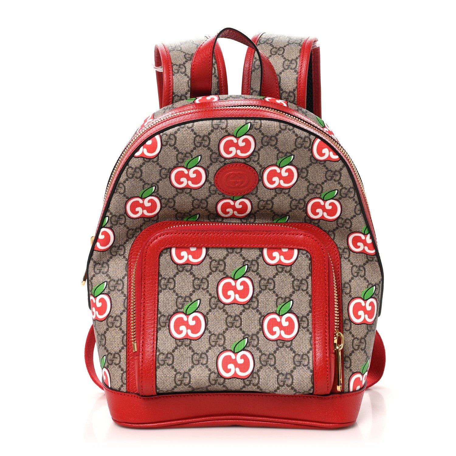 Gucci GG Supreme Monogram Apple Small Retro Interlocking G Day Backpack Beige Multicolor Lobster Red