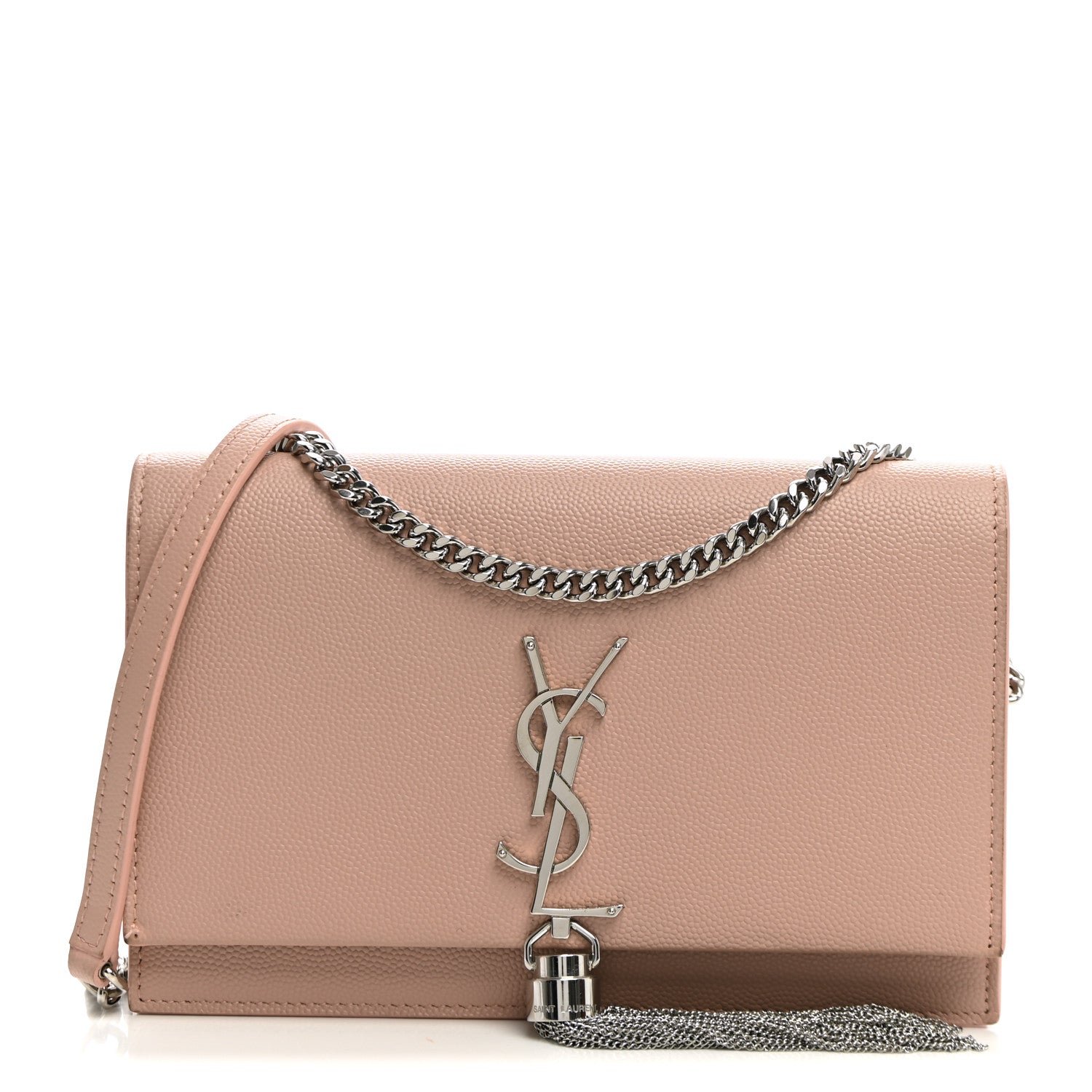 Saint Laurent Grain De Poudre Classic Monogram Kate Tassel Chain Wallet Pale Pink