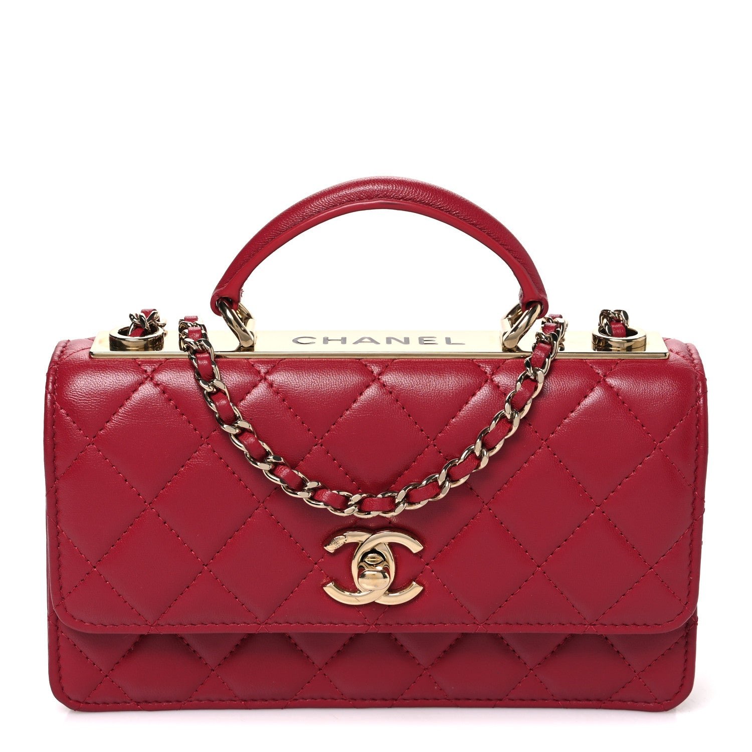 Chanel Lambskin Quilted Trendy CC Dual Handle Clutch With Chain Red