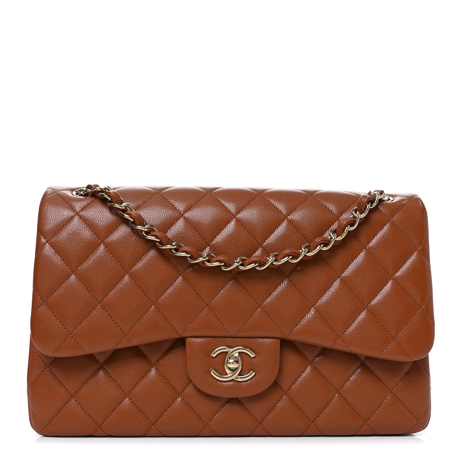 Chanel Caviar Quilted Jumbo Double Flap Light Brown