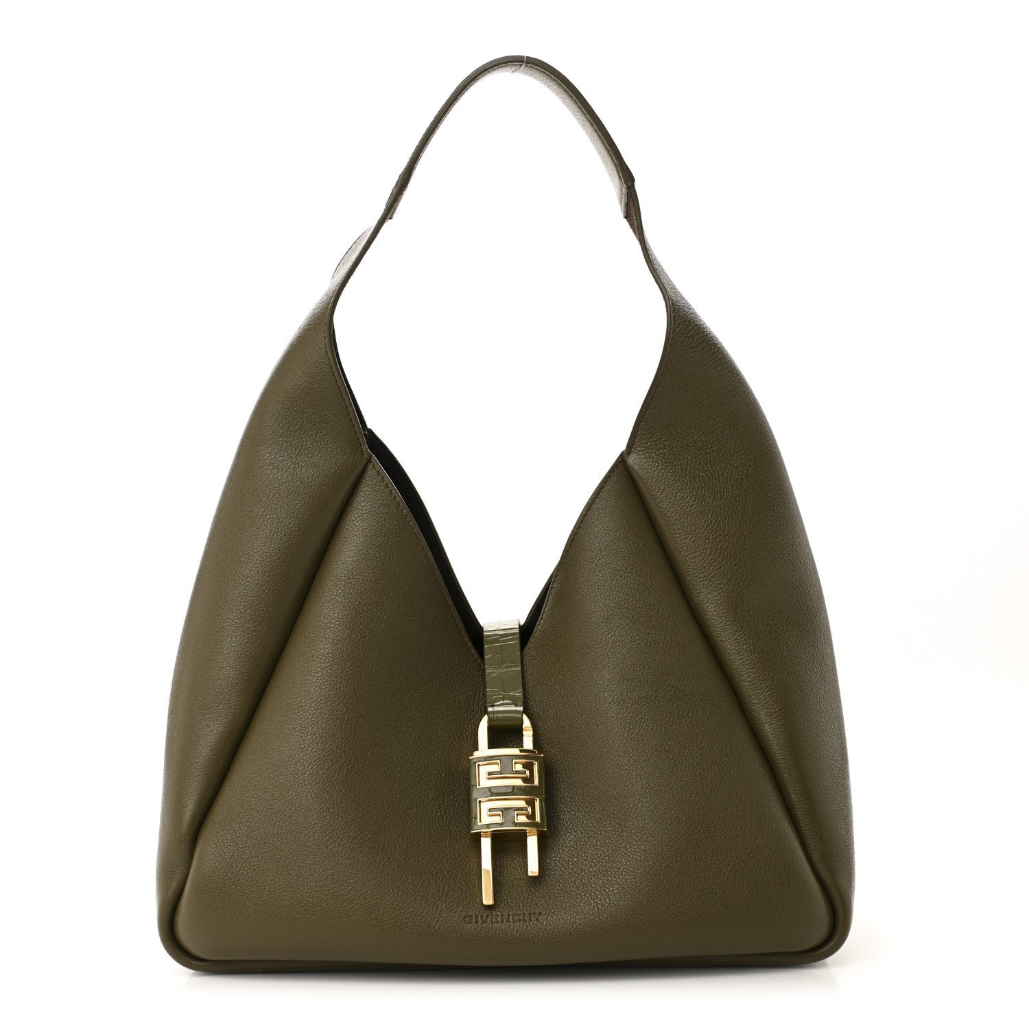 Givenchy Calfskin Crocodile Embossed Medium G-Lock Hobo Dark Khaki