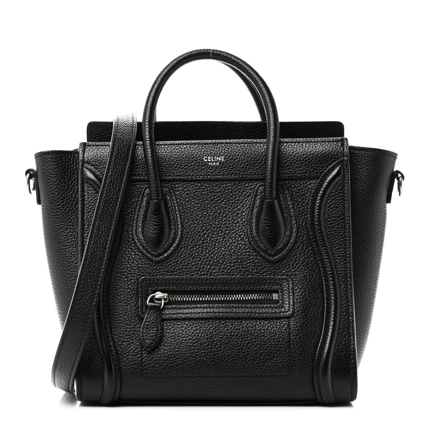Celine Drummed Calfskin Nano Luggage Black