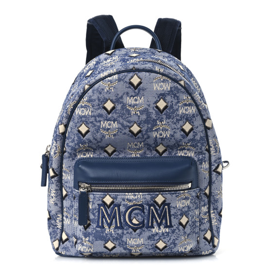 MCM Jacquard Monogram Small Backpack Blue