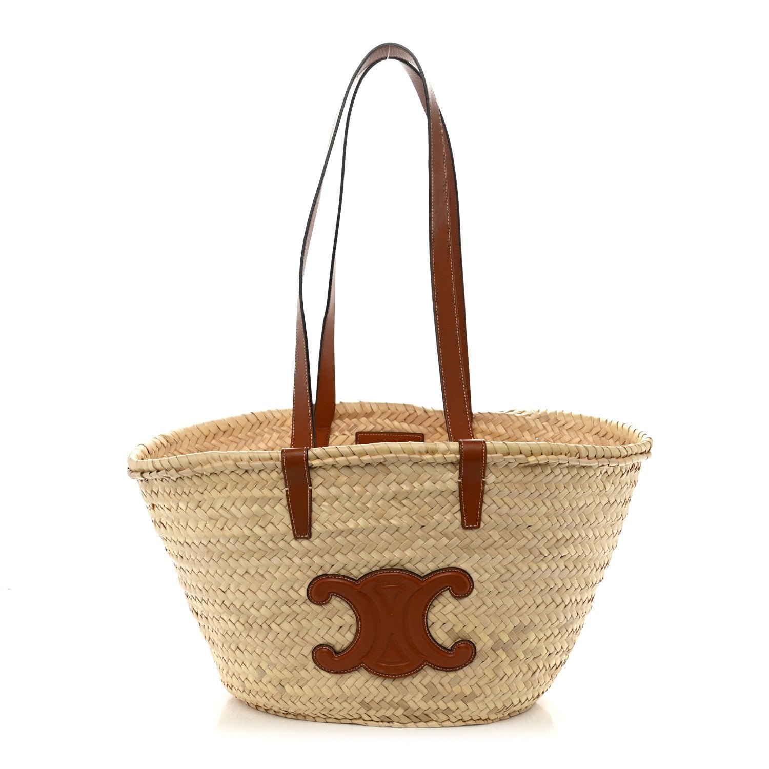 Celine Raffia Calfskin Triomphe Medium Panier Tan