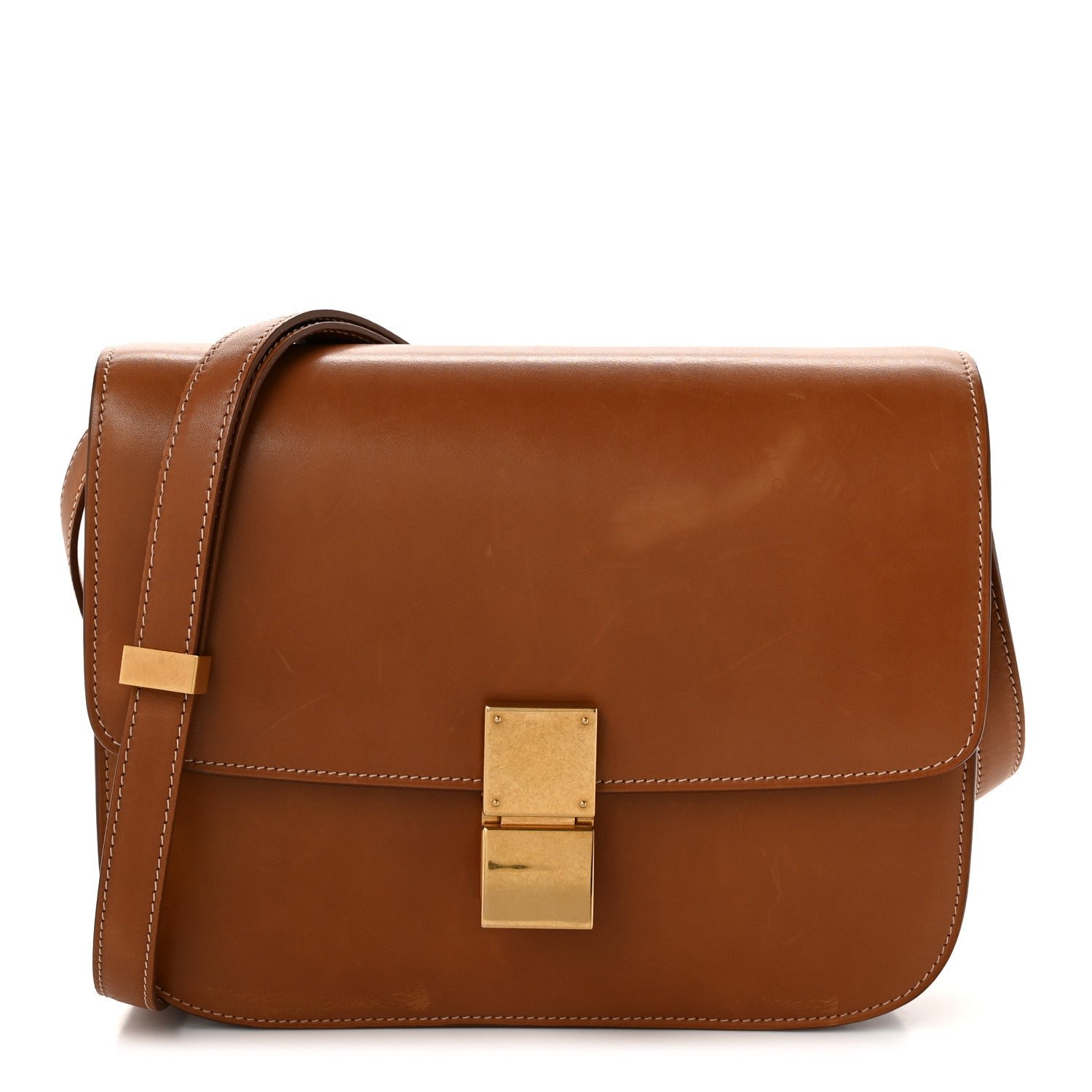 Celine Natural Calfskin Medium Classic Box Flap Bag Tan