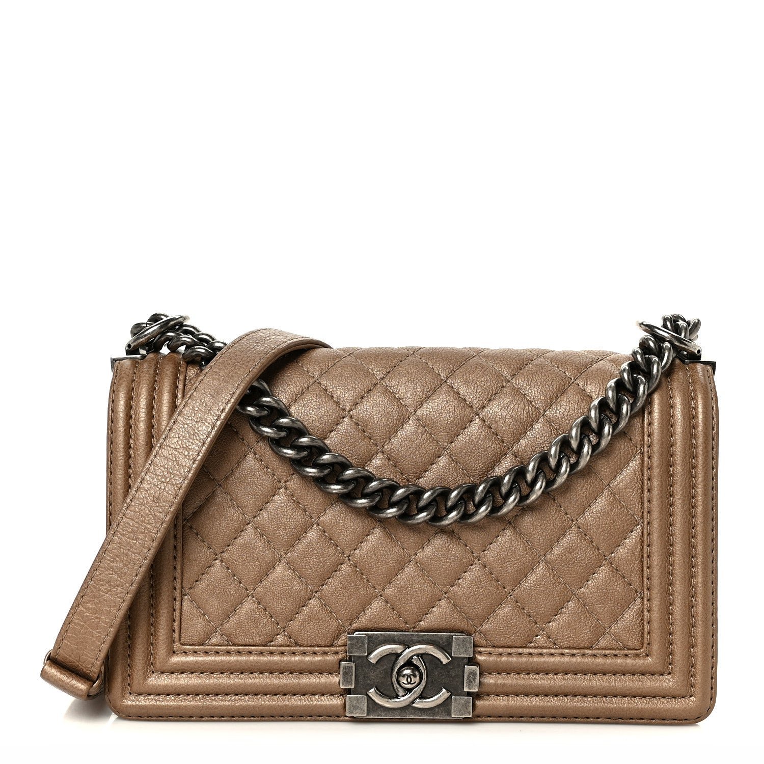 Chanel Metallic Calfskin Quilted Medium Boy Flap Taupe