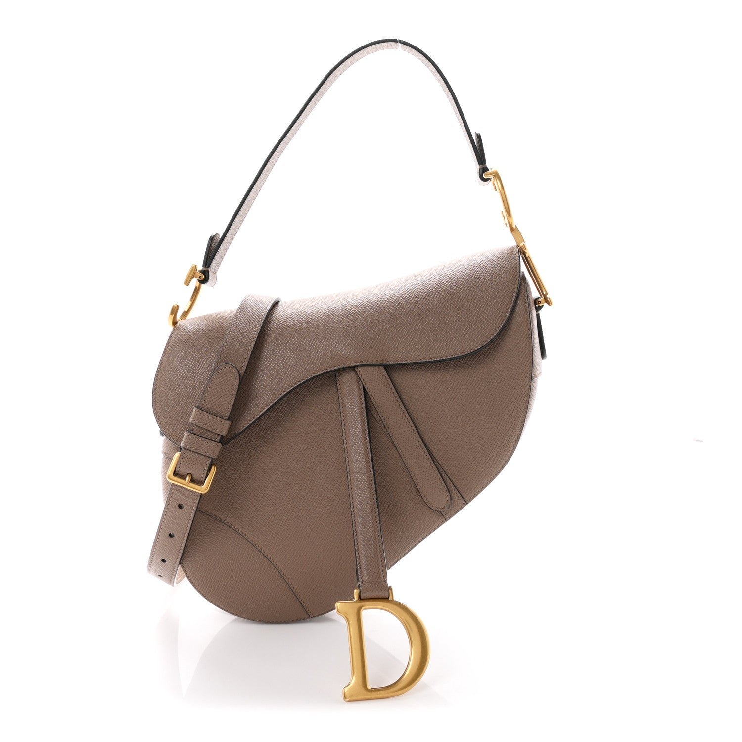Christian Dior Grained Calfskin Saddle Bag With Strap Warm Taupe