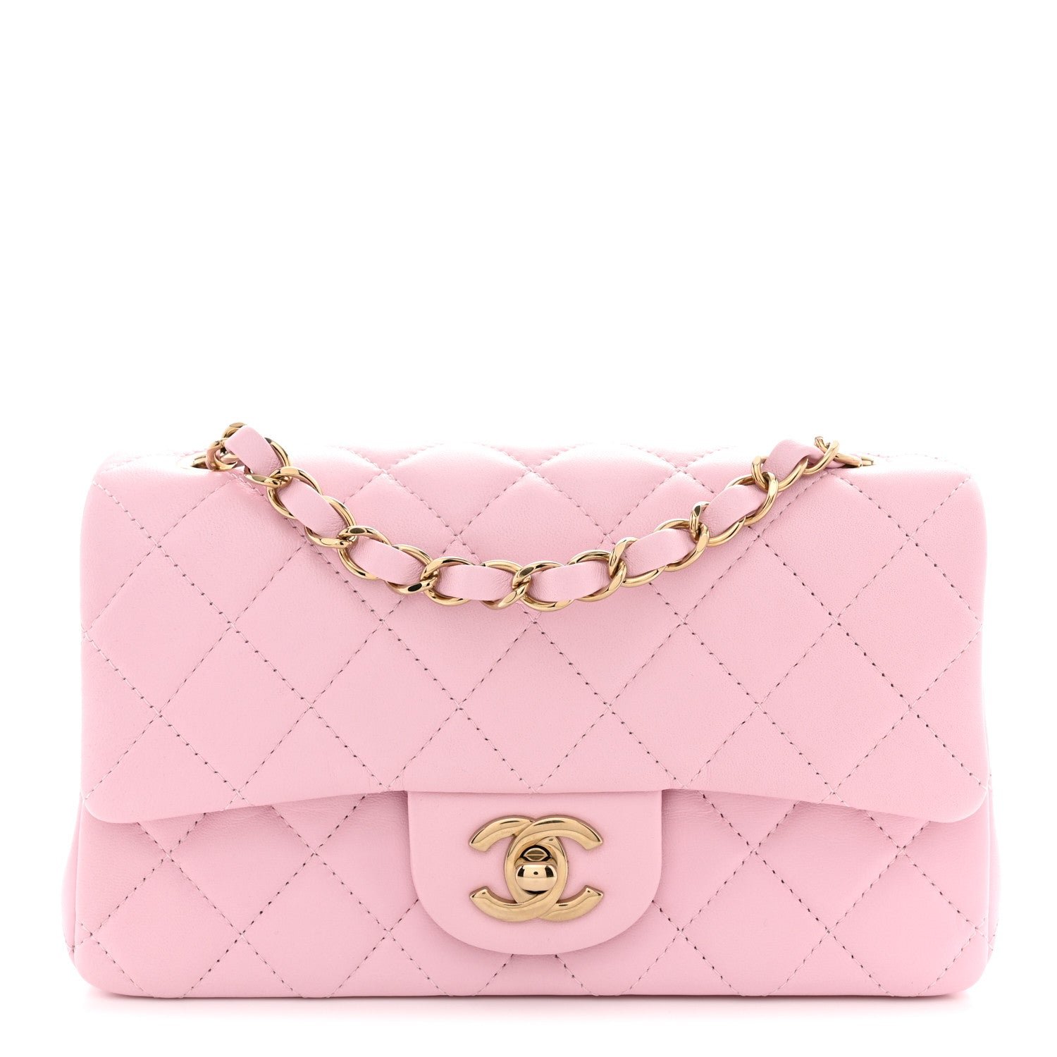 Chanel Lambskin Quilted Mini Rectangular Flap Light Pink