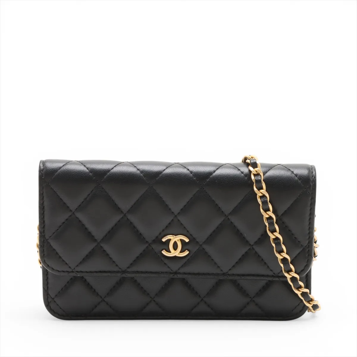 Chanel Matelasse Lambskin Chain Shoulder Bag Coco Ball Black Gold Metal Fittings