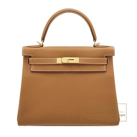 Hermes Kelly bag 28 Retourne Gold Togo leather Gold hardware