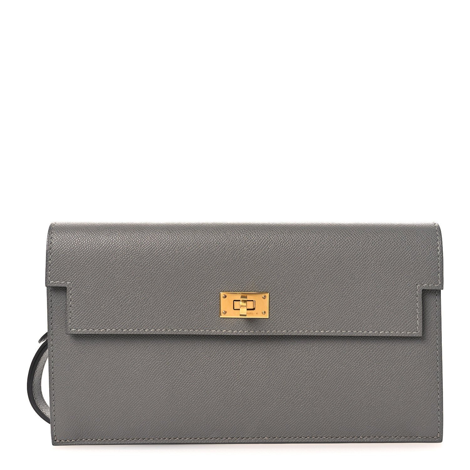 Hermes Hermes Madame Calfskin Kelly Pocket Long Wallet Gris Meyer